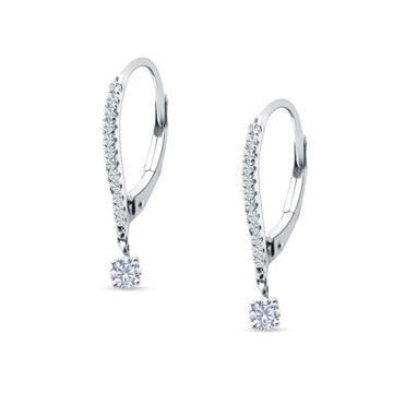 Round Cubic Zirconia Dangle Hoop Leverback Earrings 925 Sterling Silver